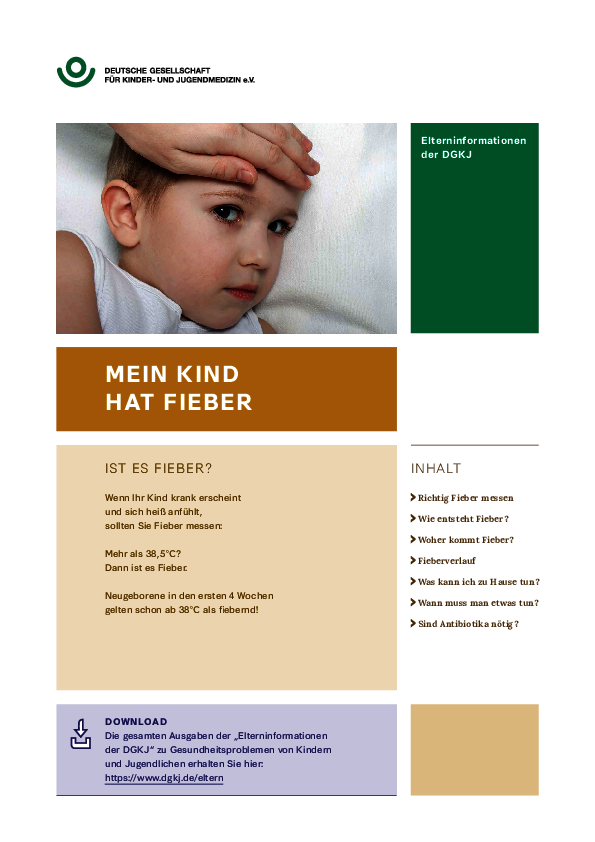 Ein PDF der DGKJ-Elterninformation "Mein Kind hat Fieber" erhalten Sie per Klick auf die Grafik